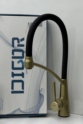 Смеситель с гибким изливом DIGOR D28-4356-KDFT, латунь, цвет черный, матовое золото