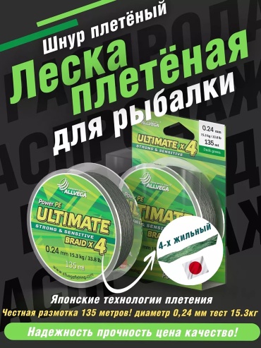 Allvega плетеный шнур U135DGR024 0.24 мм зеленый