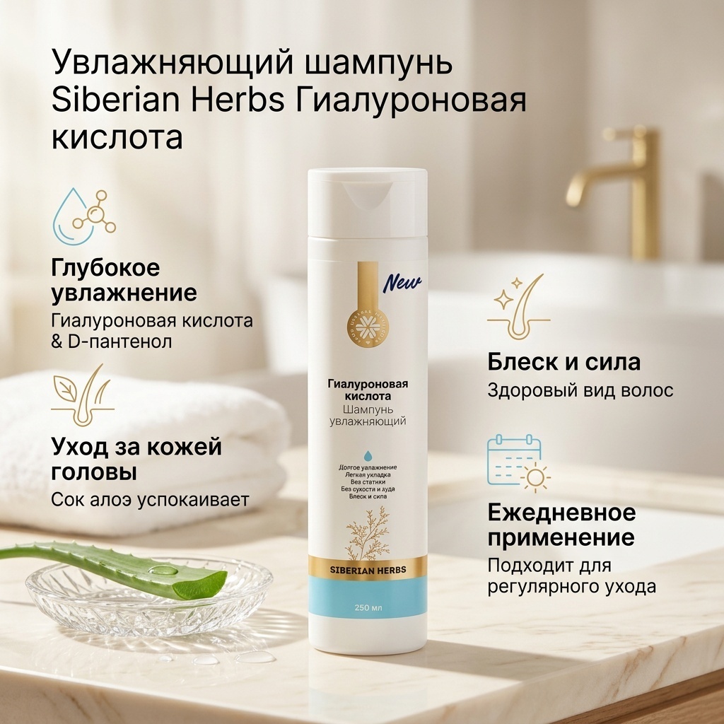 Siberian Wellness Увлажняющий с гиалуроновой кислотой шампунь 250 мл