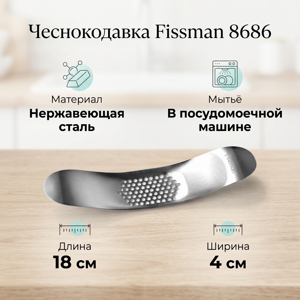 Чеснокодавка Fissman нержавеющая сталь, 1 шт