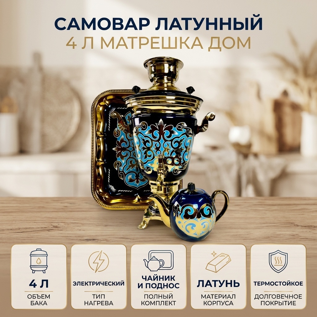 Матрешка Дом самовар 365966 4 л, латунь