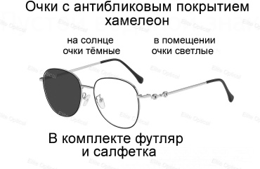 Elite Optical N.K.Karl корригирующие Фотохромные очки хамелеон готовые очки RES серебристый, черный -8.50