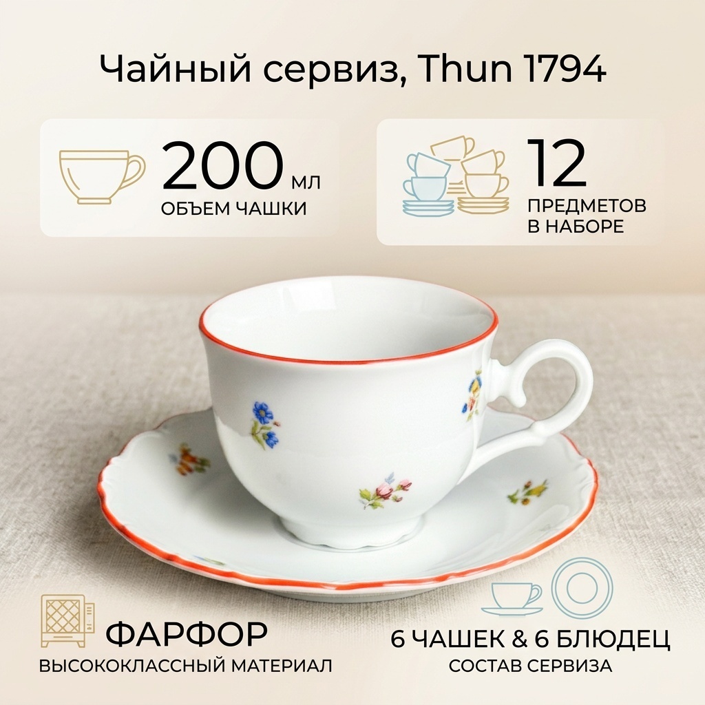 Чайная пара Thun 1794 , 200 мл, фарфор, 6 шт.