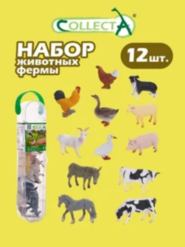 Фигурка Collecta Животные фермы: быки и коровы, коза, овца, птица, собака, лошадь 4.2 см 12 шт