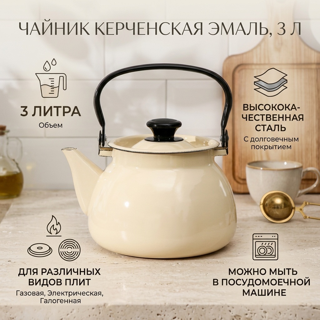 Керченская эмаль чайник 5513560 3 л, эмалированная сталь