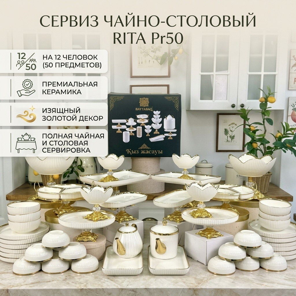 Сервиз на 12 персон Rita 50 предмет, предметов: 50, чайно-столовый, керамика