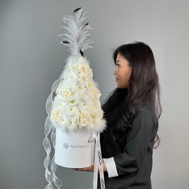 Art Flowers композиция с открыткой роза, хризантема 18 шт 80 см