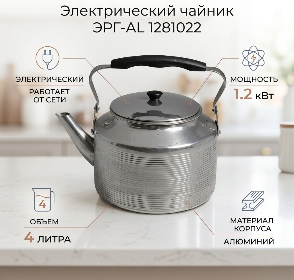 ЭРГ-AL чайник Полированный 1281022 4 л, алюминий