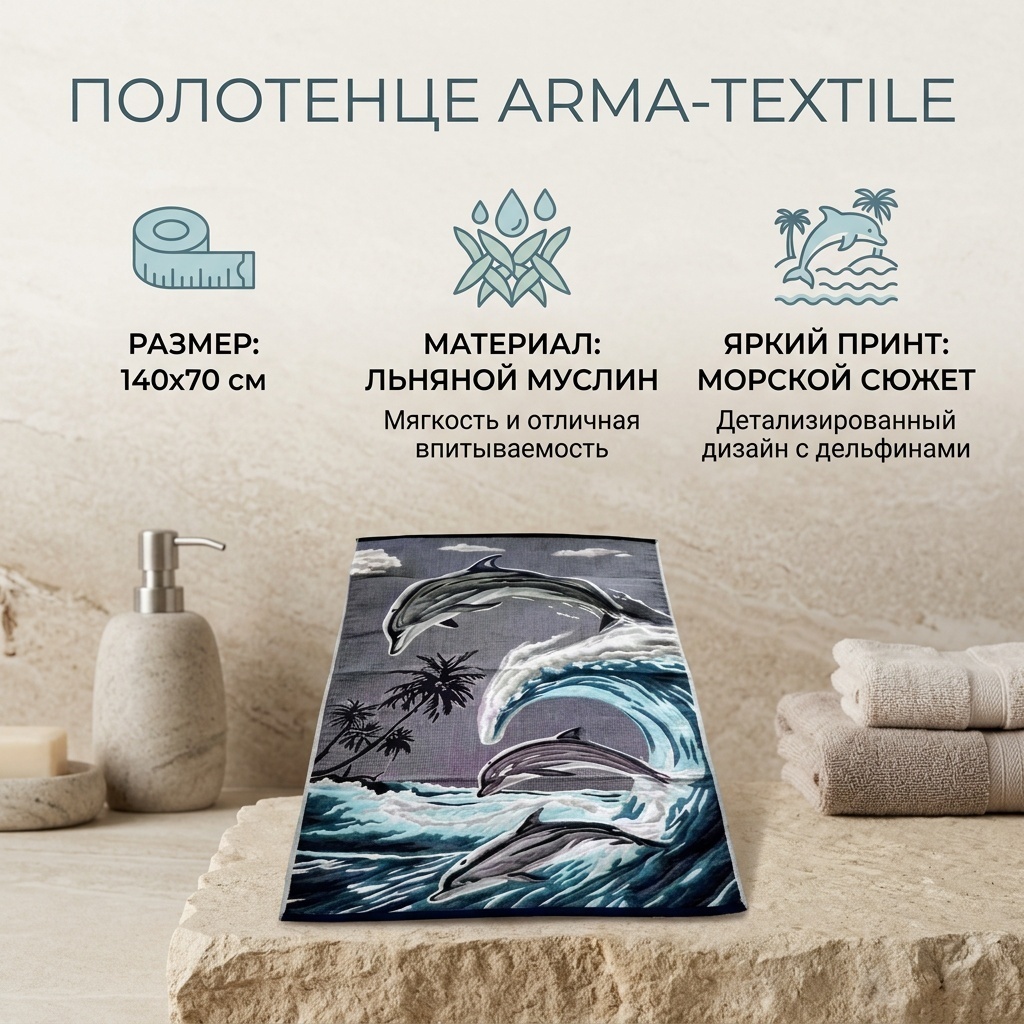 Полотенце 140x70 см, лен, муслин, 1 шт,