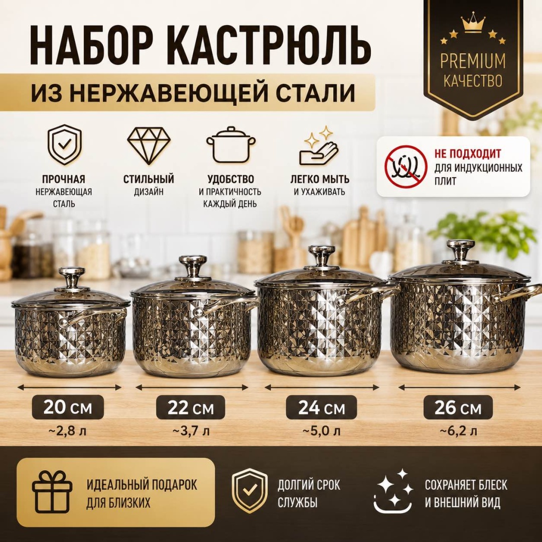 Набор кастрюль 8 в 1