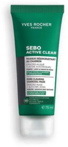 Маска для лица YVES ROCHER крем Sebo Active Clear Charcoal 75 мл