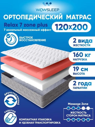 Матрас WOWSLEEP, 120x200x19 см