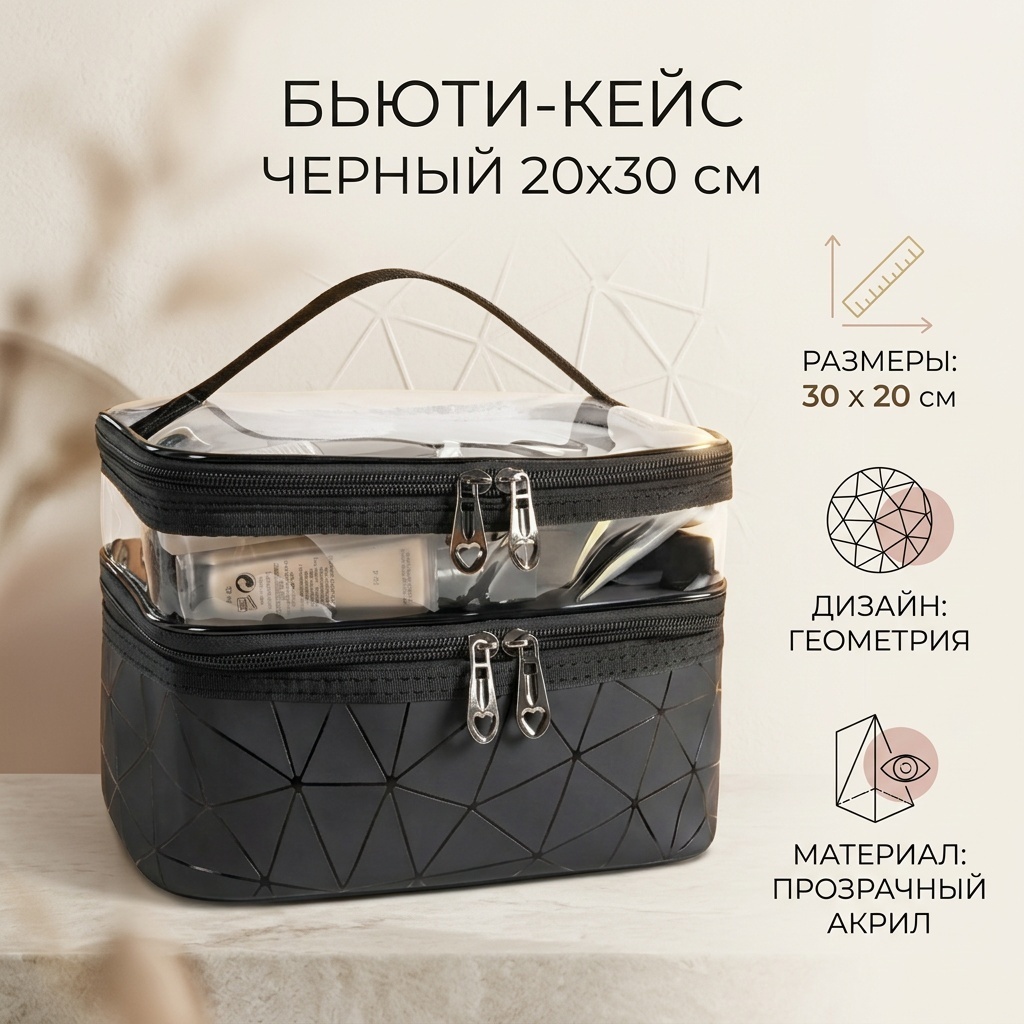 Бьюти-кейс акрил черный 20X30 см
