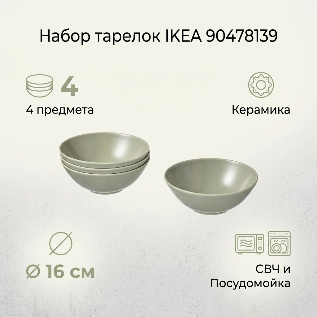 Набор тарелок IKEA 16 см, 4 шт, керамика