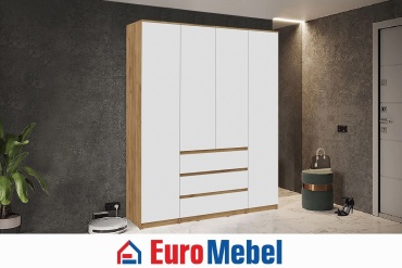 Шкаф для прихожей Euromebel Денвер 4Д, 00061389, 160х46.2х205.2 см, белый, светло-коричневый