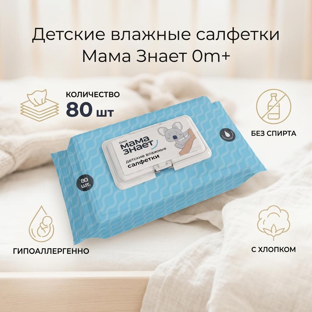 Детские влажные салфетки Мама Знает 103700214 80 шт