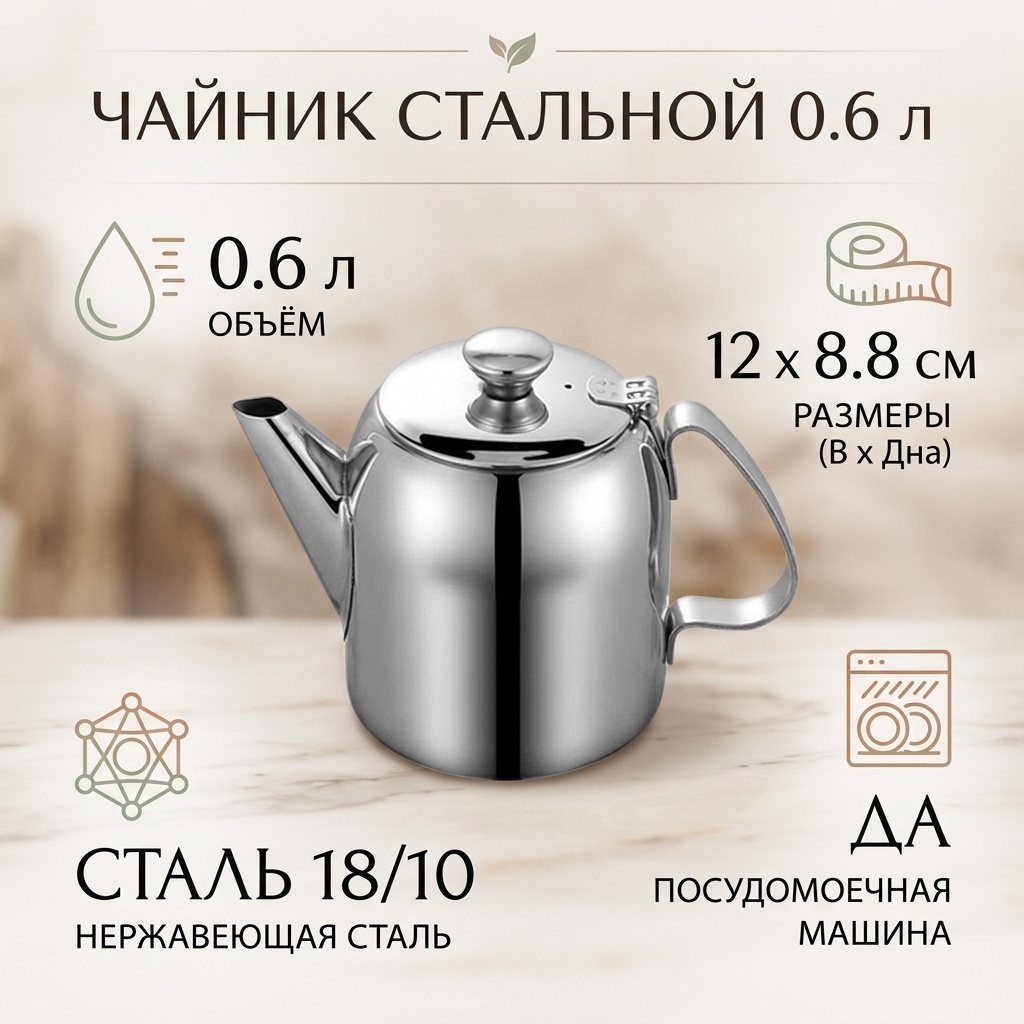 Чайник 031584963 0.6 л, нержавеющая сталь