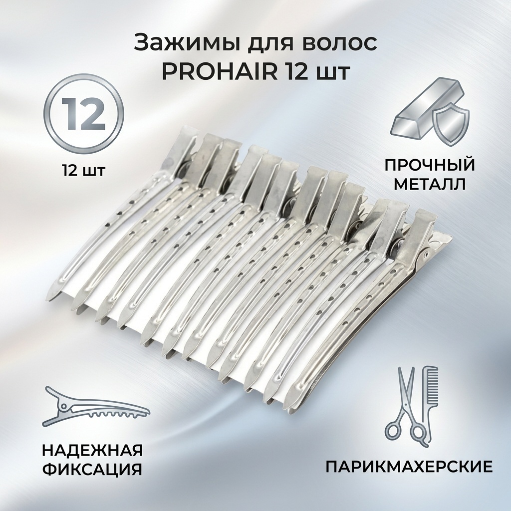 PROHAIR зажимы для волос серый 12 шт