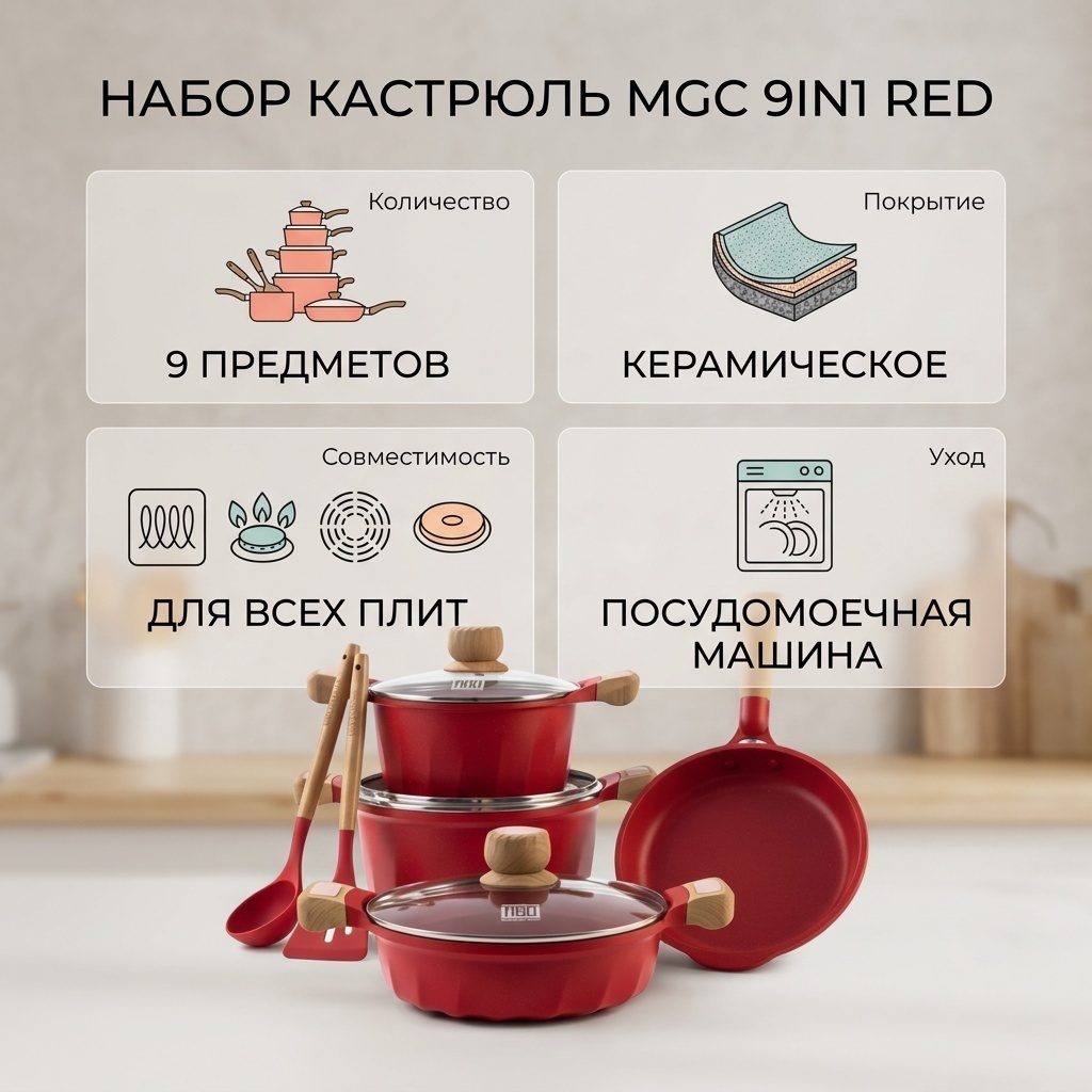 Набор кастрюль MGC 9 в 1