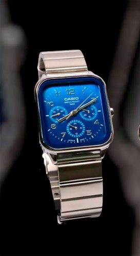 Кварцевые CASIO Casio с индикатором фаз луны, премиальный дизайн, синий циферблат нержавеющая сталь