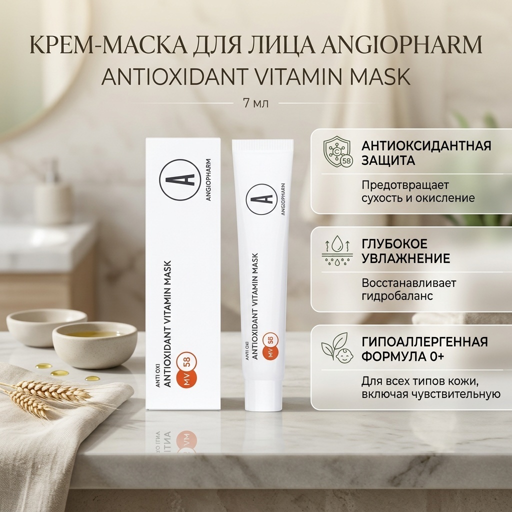 Маска для лица ANGIOPHARM крем Antioxidant vitamin mask 7 мл