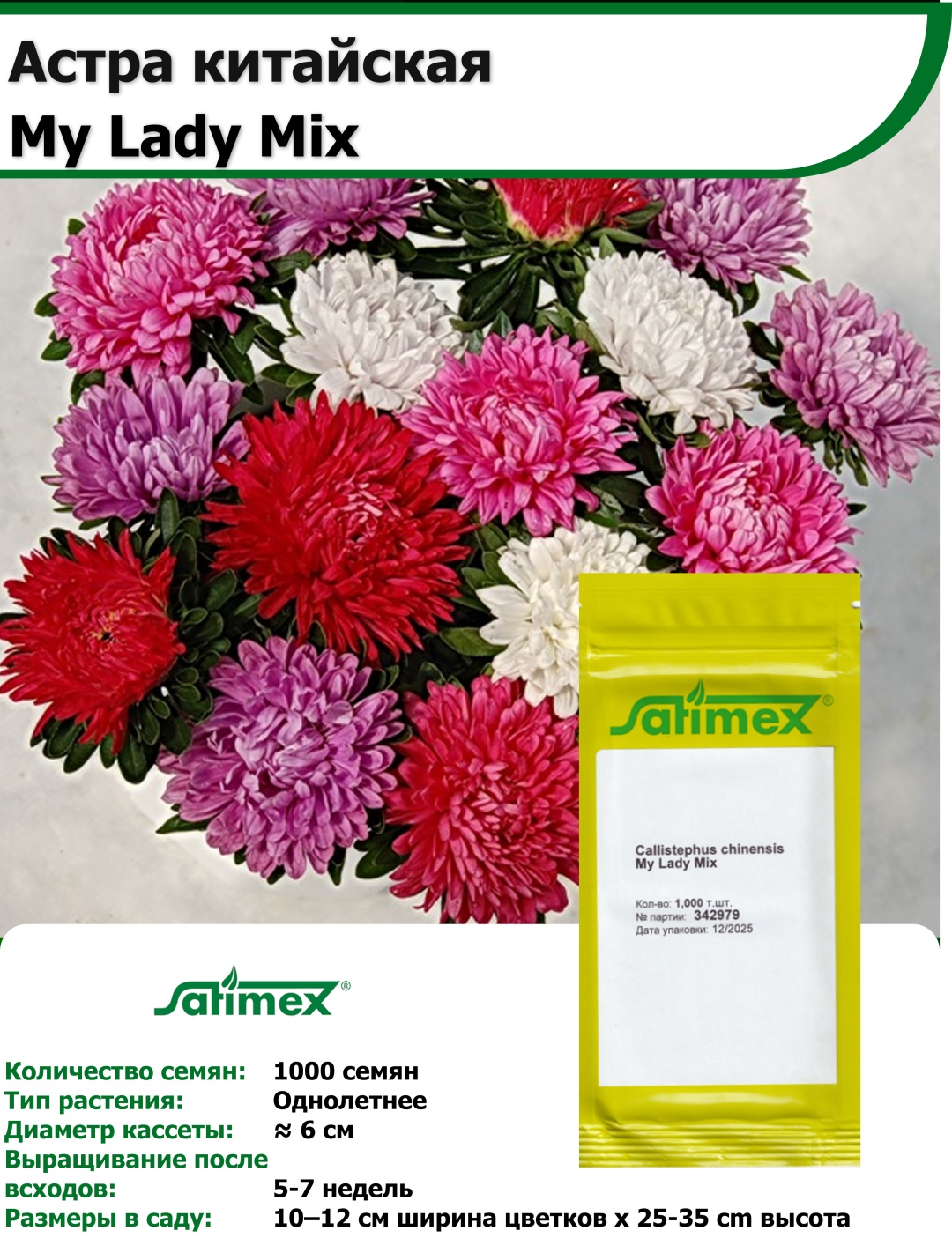 Астра My Lady Mix 1000 семян Satimex
