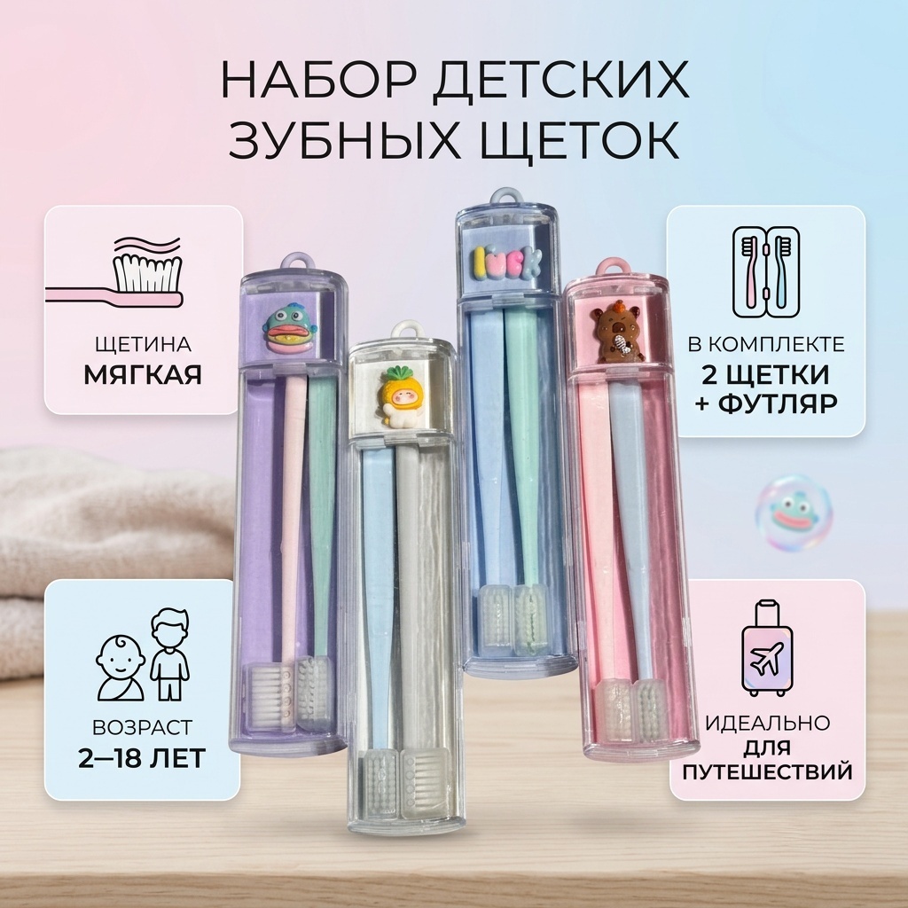 Мультяшный набор зубных щеток в футляре зубная щетка мягкая 2 шт