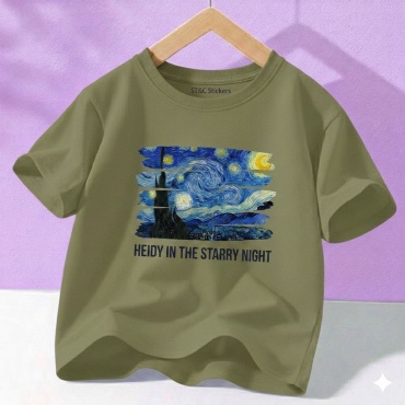 Футболка Ahtan brand The Starry Night, Vincent Van Gogh хаки