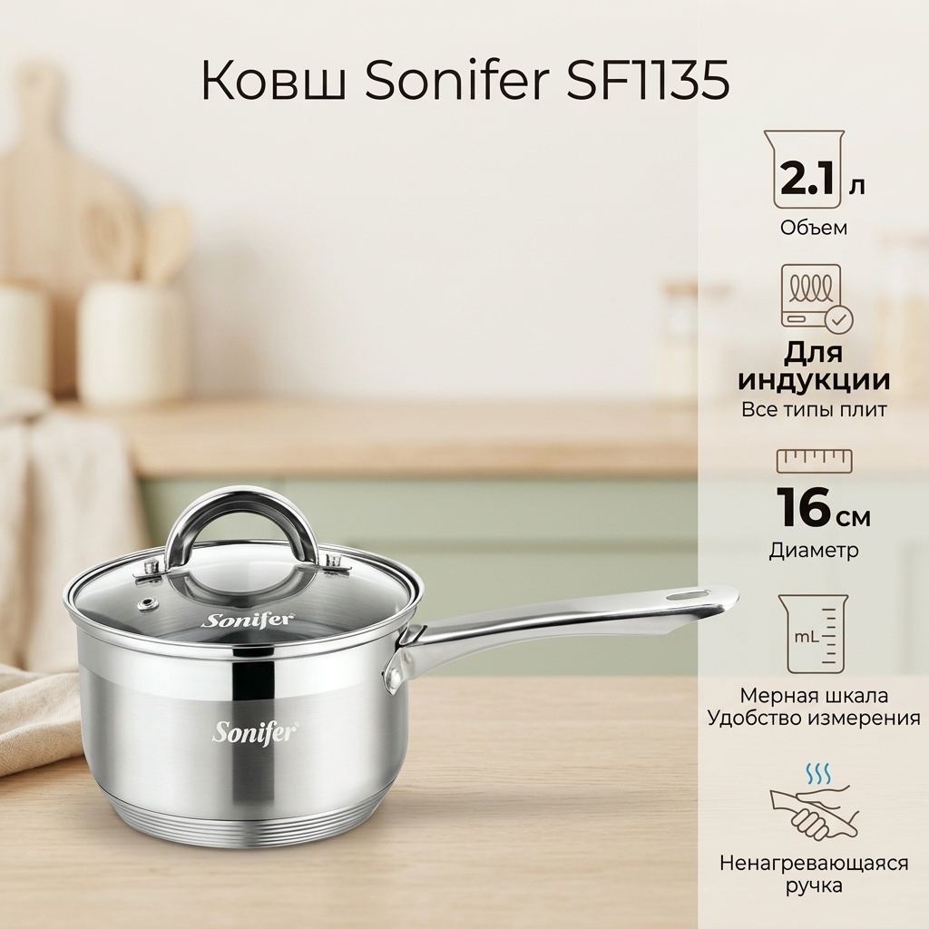 Ковш 2.1 л, Sonifer SF1135 нержавеющая сталь