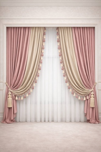 Комплект Home Design 400x280 см 3 шт, тюль, бархат, розовый