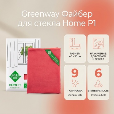 Тряпка для зеркал и стекол, для металлических поверхностей, для стеклокерамики, для оптики Greenway Home P1 1 шт, полиамид, полиэстер