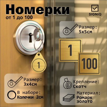 Табличка SIGNIQ Номерки от 1 до 100 3x4 см