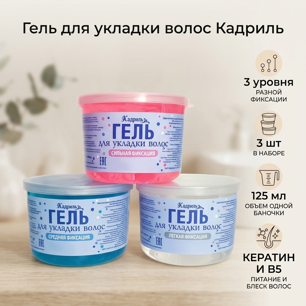 Кадриль гель слабая, средняя, сильная фиксация 125 мл
