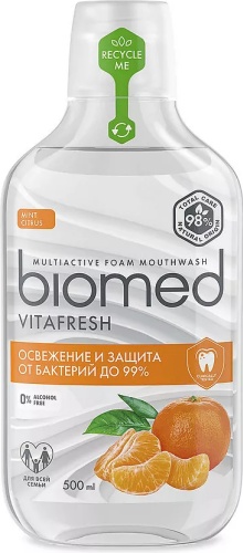 Biomed Комплексный пенный ополаскиватель для полости рта Vitafresh ополаскиватель цитрусовый 500 мл
