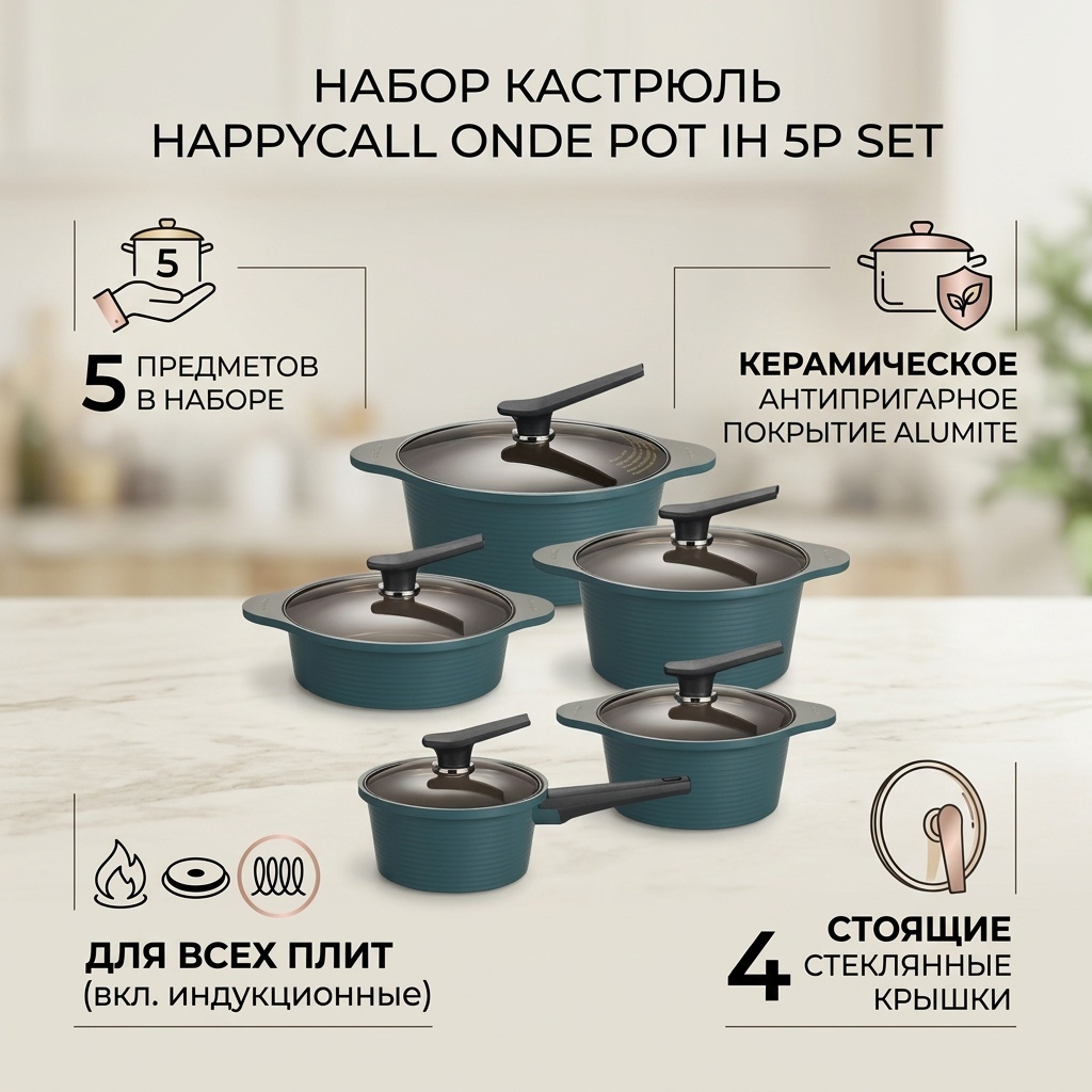 Набор кастрюль Happycall 5 в 1
