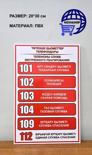 Табличка Табличка Телефоны служб экстренного реагирования 20x30 см