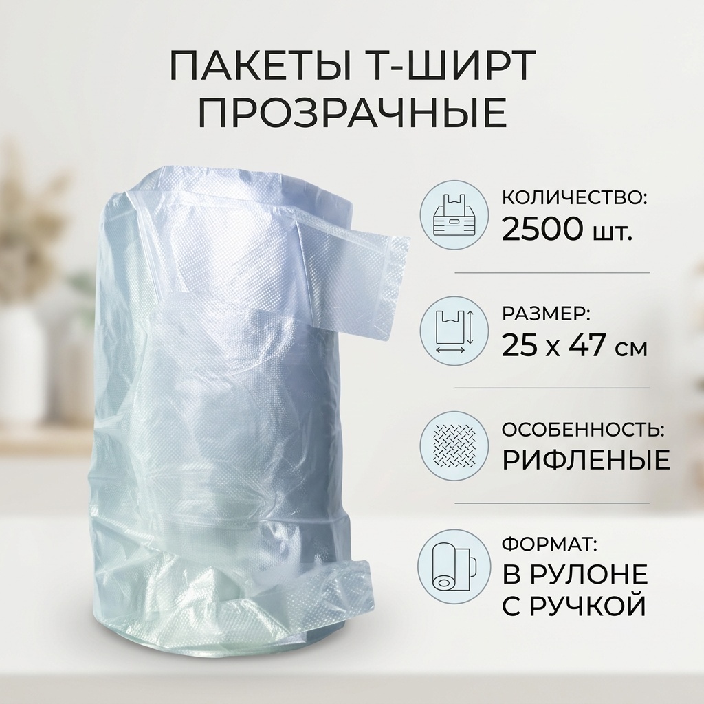 Пакет майка 667025_2200000071330 полиэтилен 47 см 2500 шт