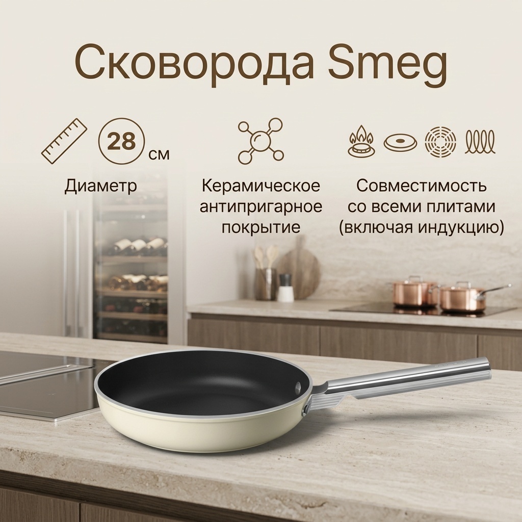 Сковорода Smeg 28 см с антипригарным покрытием, керамика