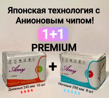 Amy прокладки Anion дневные 245 мм 4 капли 10 шт + ночные 290 мм 5 капель 8 шт