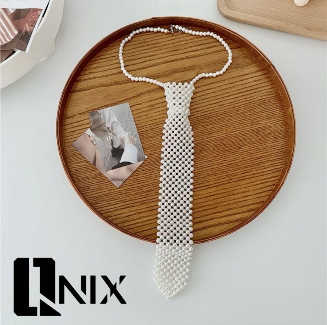 Галстук Qnix искусственный жемчуг 35 см белый