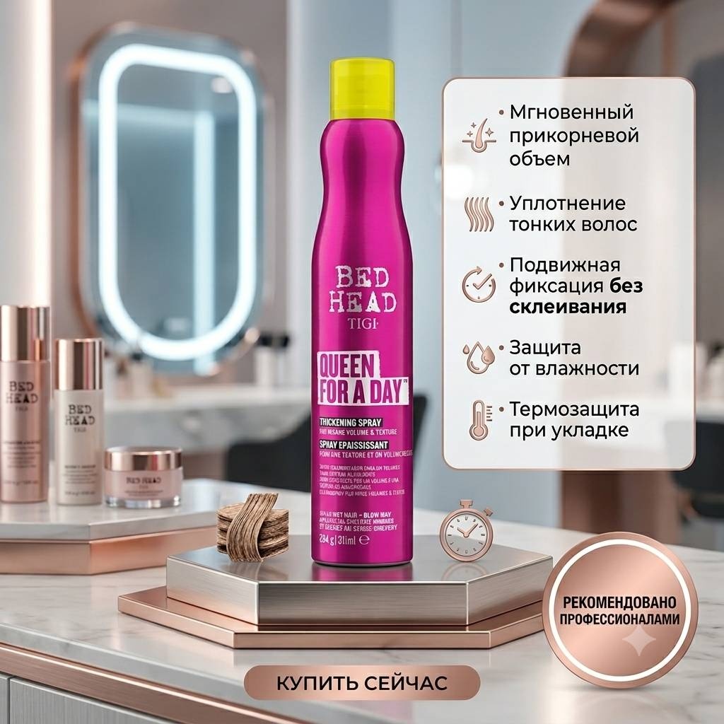 TIGI Спрей для прикорневого объема Bed Head Queen For A Day Thickening Spray спрей средняя фиксация 311 мл