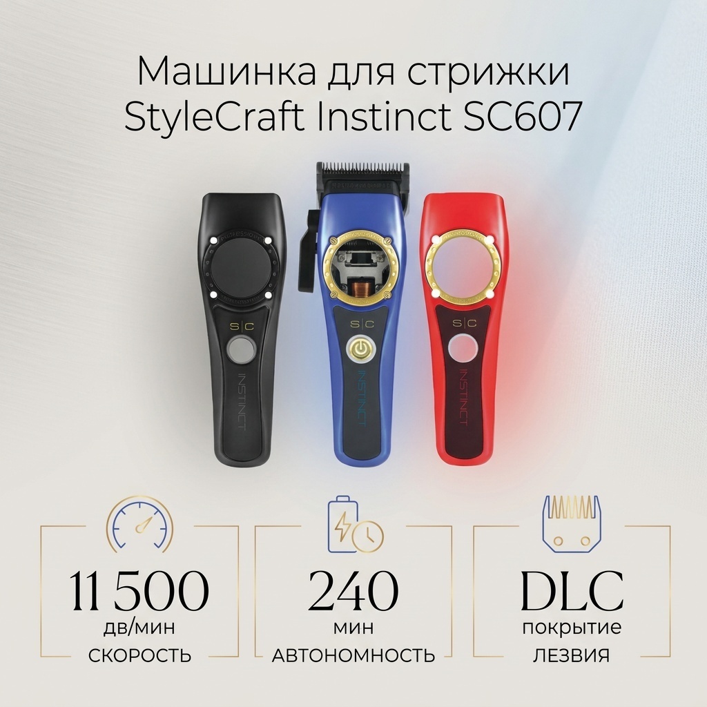 Style craft машинка для стрижки Instinct Clipper SC607 черный, красный, синий