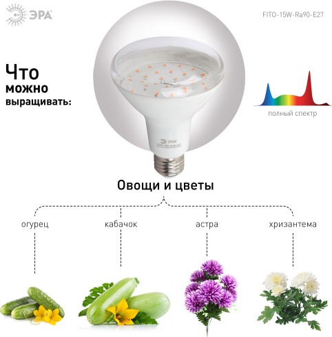 Светодиодная ЭРА FITO-15W-Ra90-E27 15 Вт, 1200 К