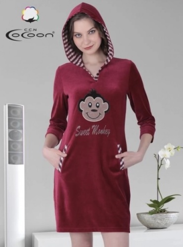 Велюровый халат COCOON красный, бордовый