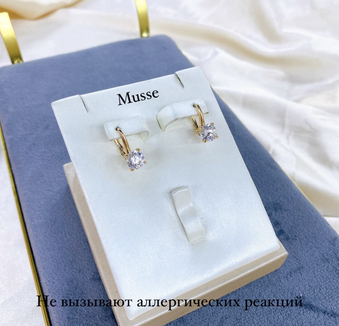 Серьги Musse медицинское золото, фианит