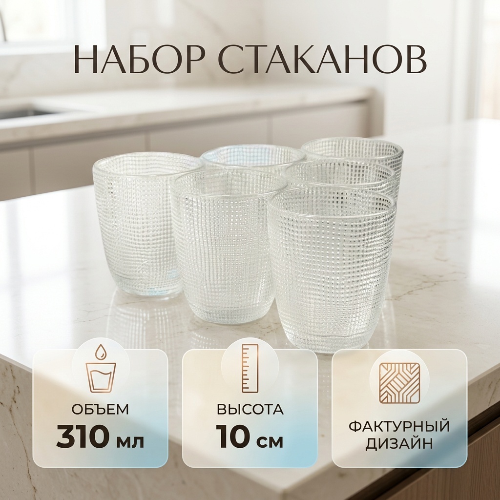 Набор стаканов 310 мл, стекло, 6 шт