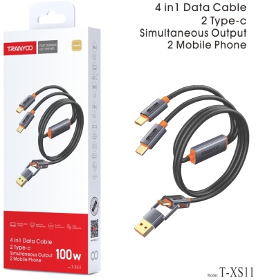 Кабель TRANYOO USB TypeC (M), USB TypeC (F), USB 3.0 (M), 1.2 м, T-XS11 черный