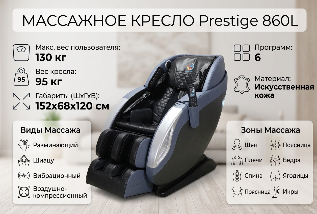 Массажное кресло IVI Prestige 860L до 130 кг 6 программ