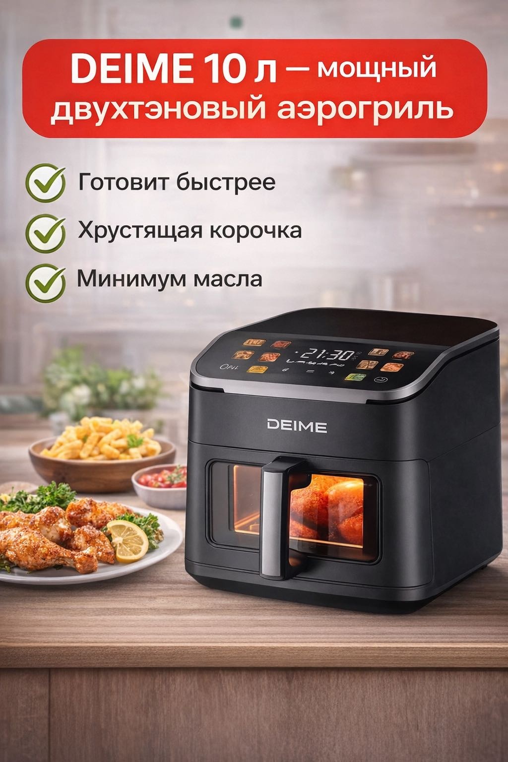 Аэрогриль DEIME RA1001DSV 10 л черный