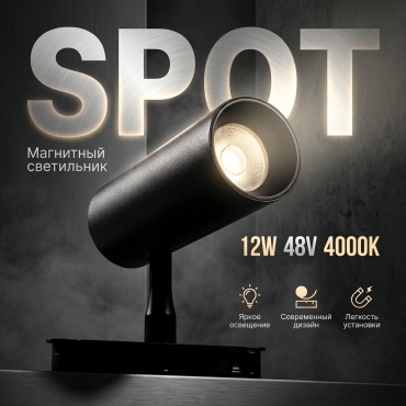Магнитный трековый светильник SPOT 12W 48V 4000K